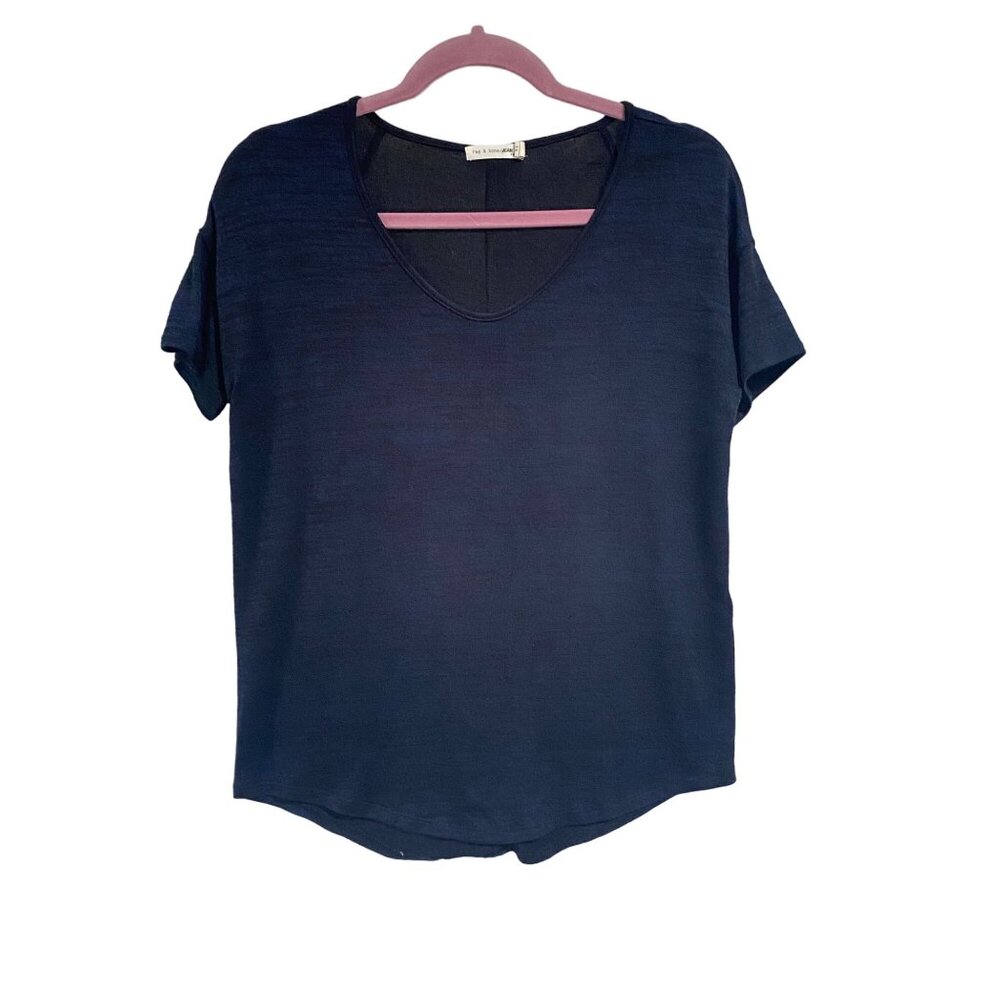 Rag & Bone Melrose Femme Tee Scoop Neck Short Sleeve Navy/Black Marled Size XS